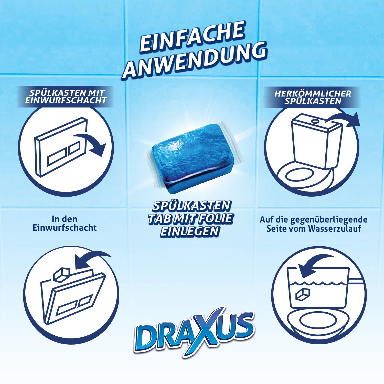 DRAXUS 60x Spülkasten Tabs I Wasserkastenwürfel für den Spülkasten im XXL Pack I Färbt das Wasser blau I Sorgt für extra Frische und hält die Toilette sauber