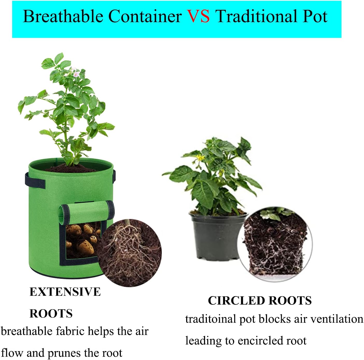 Hmooy Potato Growing Bag, 3 Pack Potato Planter Bag, Planting Potato