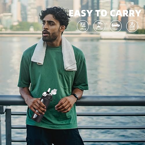 Miniatura 6 de Botella de agua de vidrio de 20 onzas con popote, botella de agua reutilizable con funda de silicona antideslizante, boca ancha a prueba de fugas