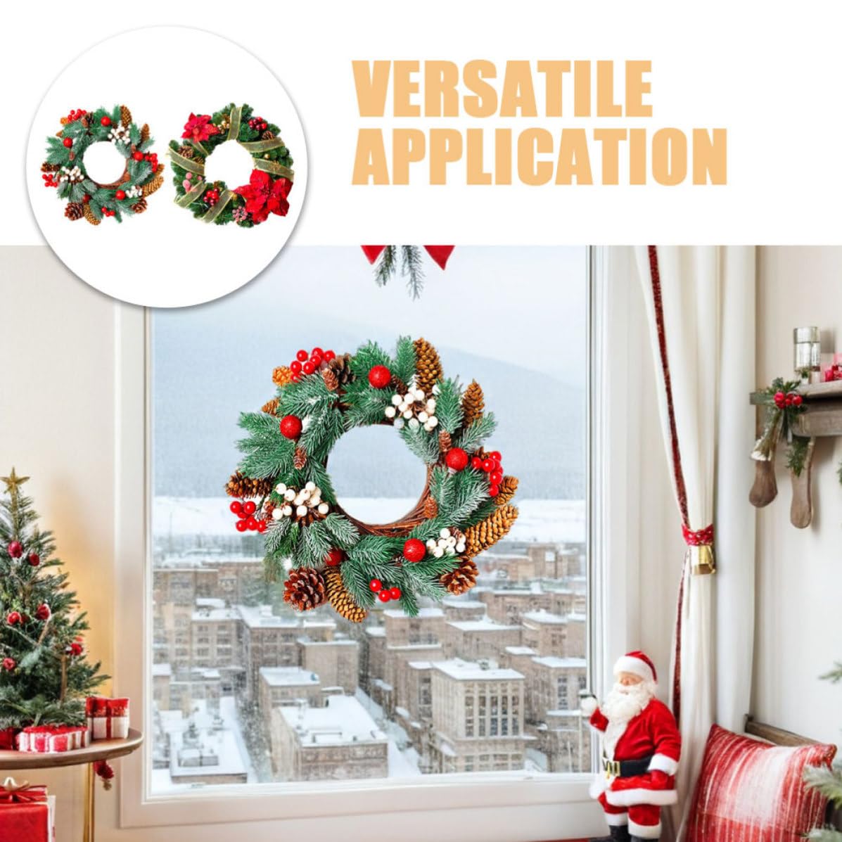 TOYANDONA 24 Pièces Autocollant de Fenêtre Couronne de Noël Pvc à