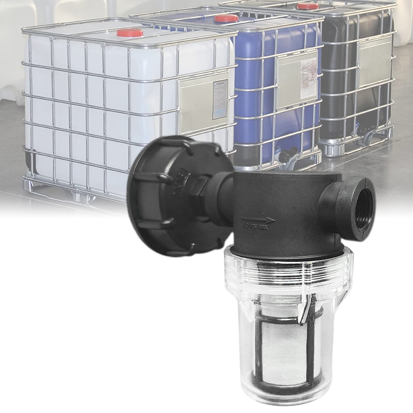 Rubinetto di raccordo per serbatoio da 1000 litri, XU, giunto per tubo da giardino per collettori di acqua piovana con funzione di filtro, adattatore per serbatoio dell'acqua IBC S60x6 (filettatura in