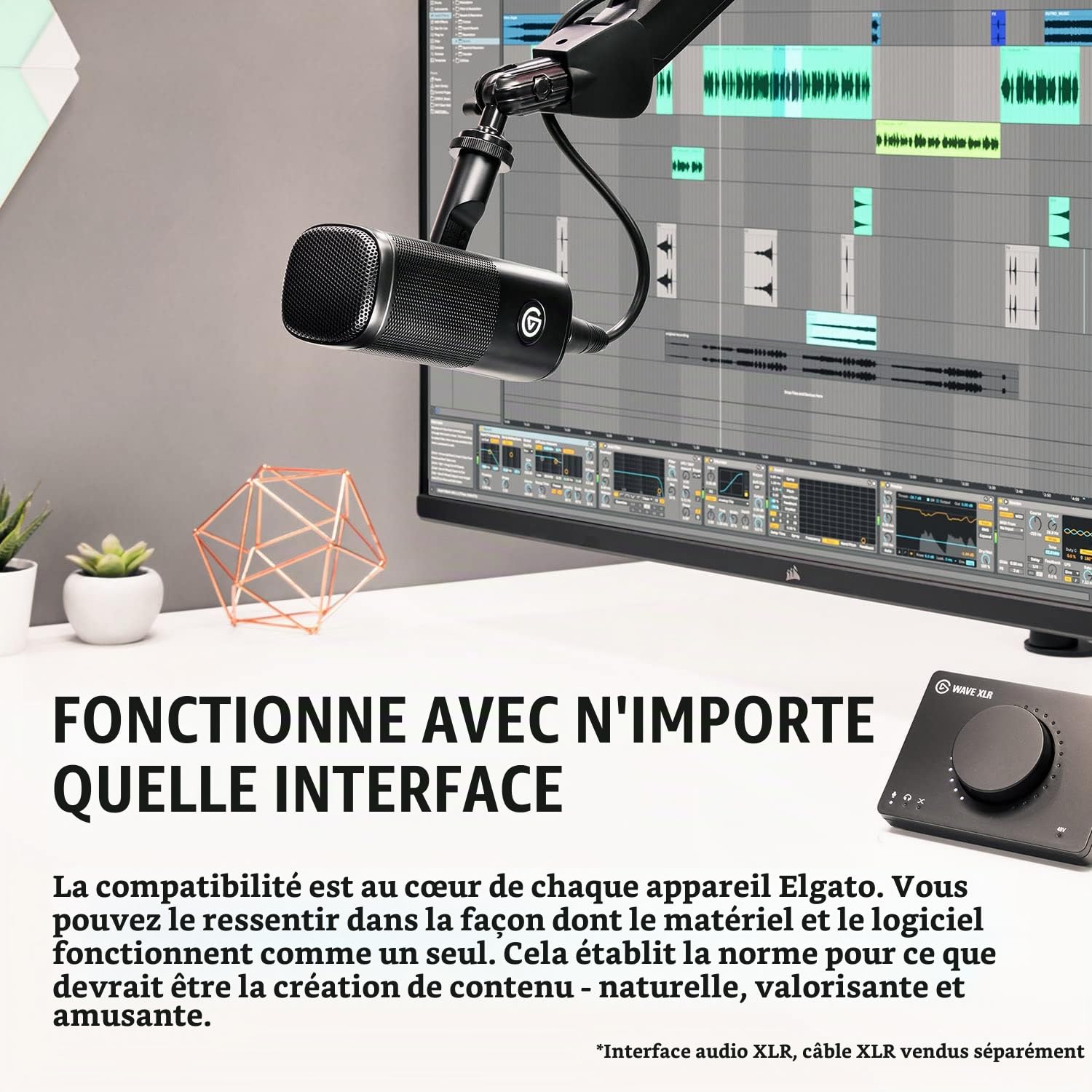 Elgato Wave DX - Micro XLR Dynamique cardioïde, Suppression de Bruit, optimisation des Voix pour Podcast, Streaming et Diffusion & Wave Mic Arm - Perche de Studio Haut de Gamme avec Passe-câbles