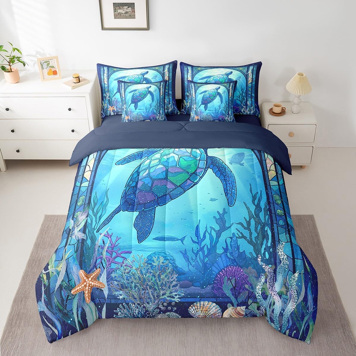 Feelyou Floral Printed Horse 7 Pieces Comforter Sets Full Size Galloping Horse Bedding Set for All Season Cute Animal Decor Bed in a Bag with Comforter, Sheets, Pillowcases & Cushion Cover