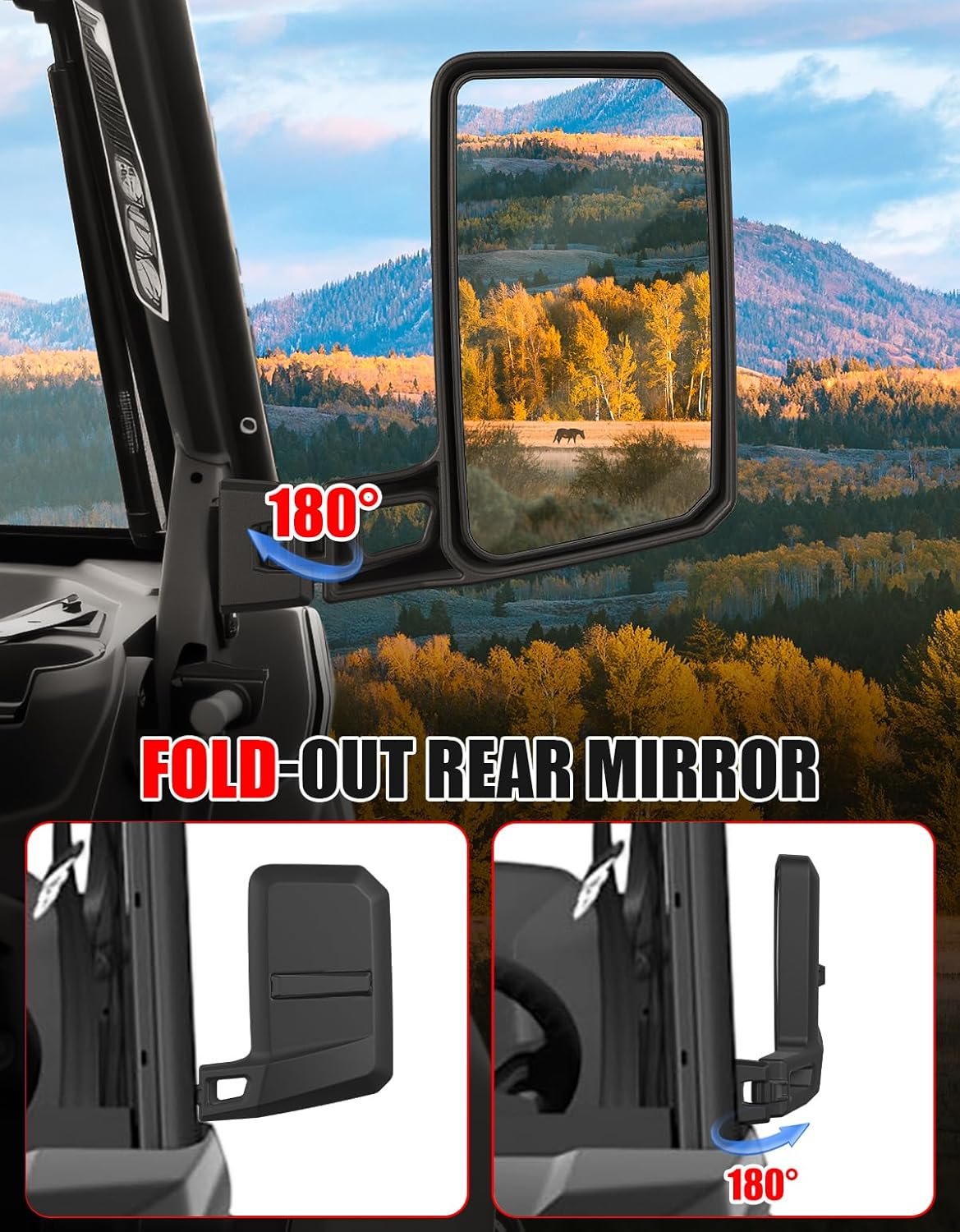 Adjustable Side Mirrors for Can Am Defender, UTV Rear View Mirror Clear Wider Foldable Mirrors Compatible with Can-Am Defender/Defender Max HD5 HD7 HD8 HD9 HD10 2016-2025 Accessories, 2PCS