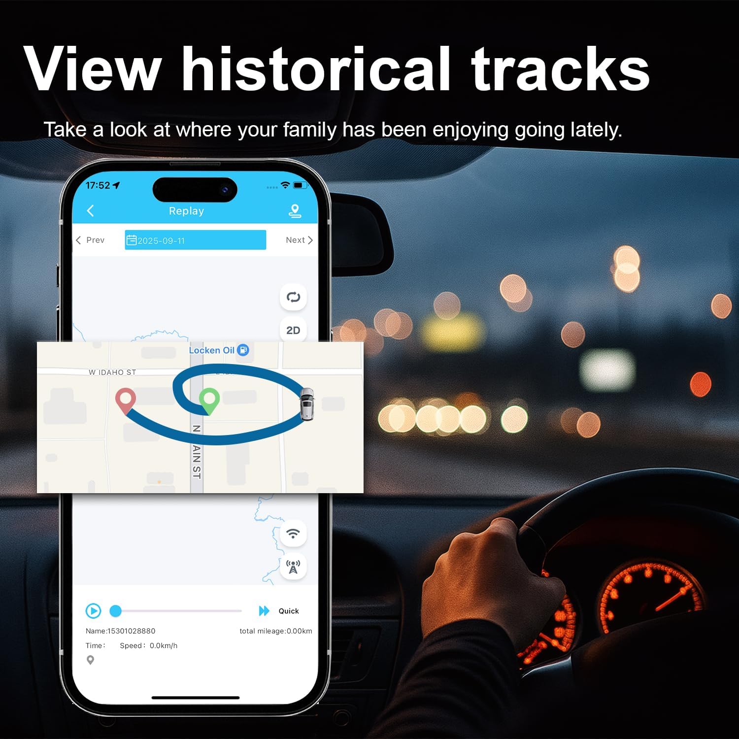 Historical tracking feature of NGXDFL GPS Tracker GF11 on a smartphone