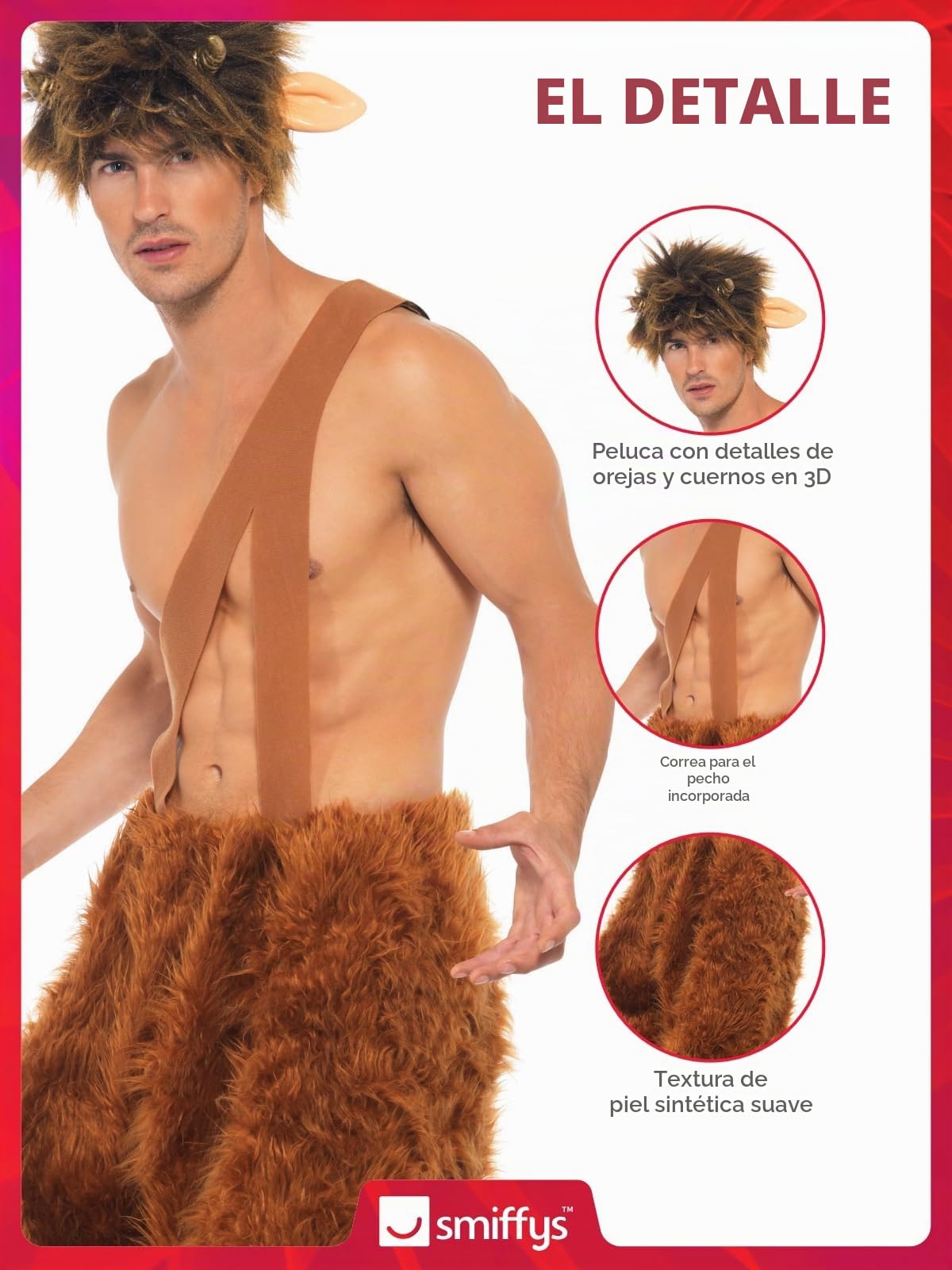 Smiffys Disfraz de fauno, pantalones, cubrezapatos y peluca Halloween, Carnaval