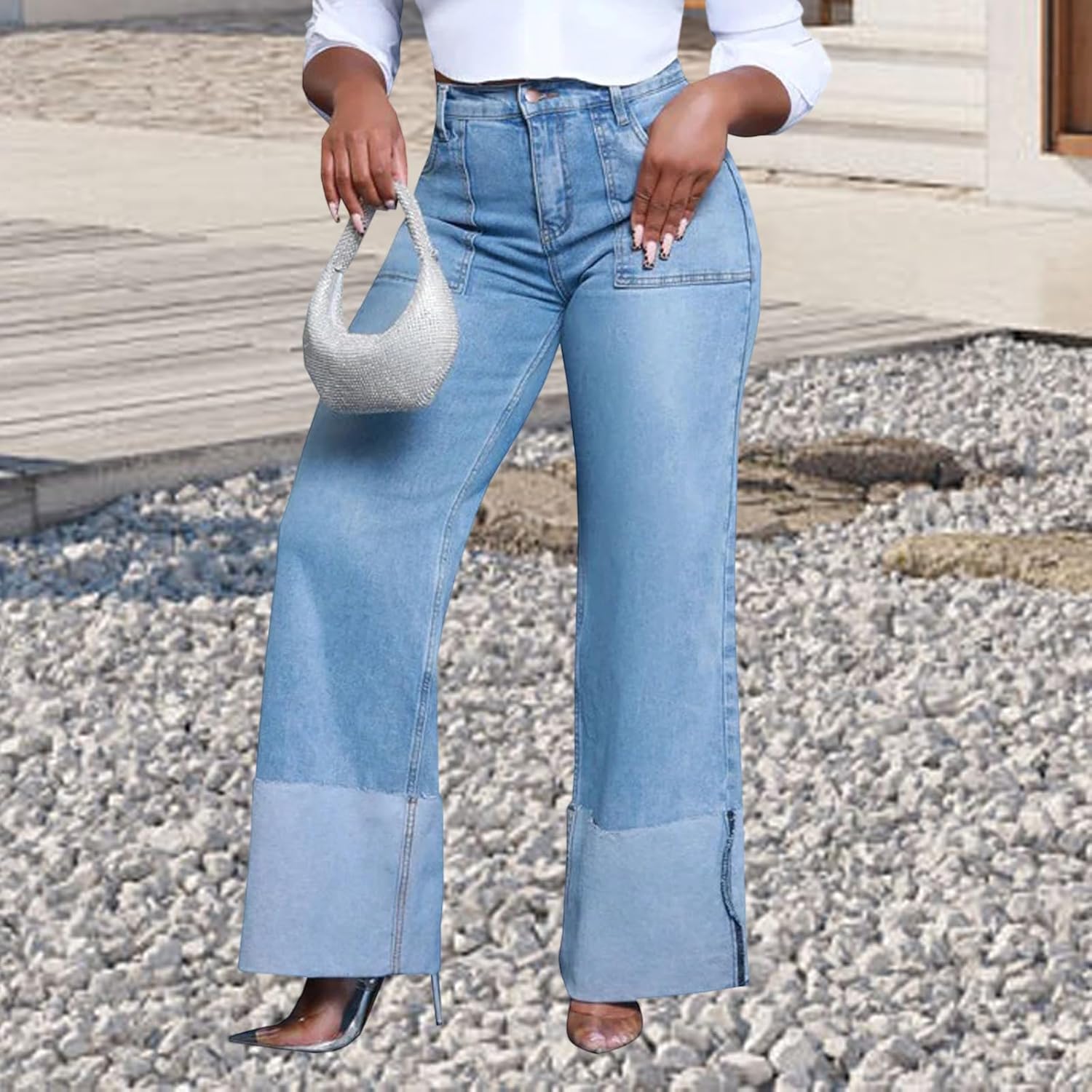 Women's Wide Leg Straight Jeans High Waisted Baggy Stretch Loose Denim Pants - Image 4