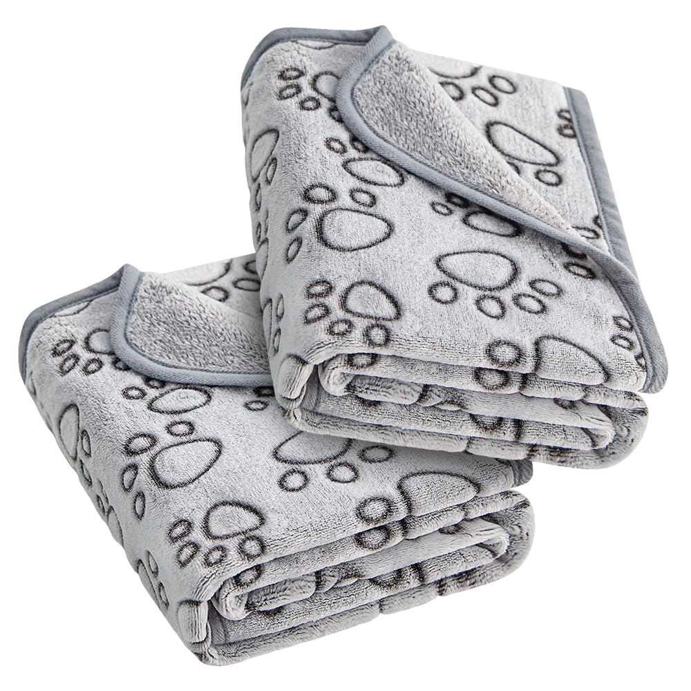 Thrynexon 2 Pack Dog Blanket Soft Fleece Pet Blankets 76x104cm Grey Paw