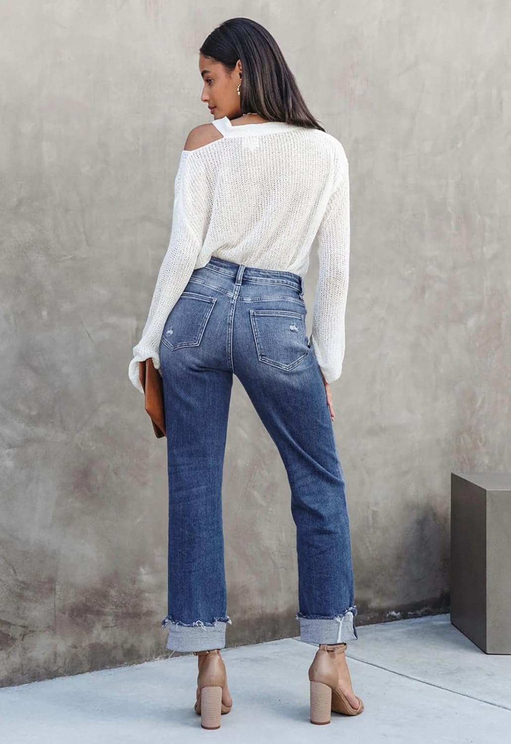 Metietila Jeans for Women Trendy High Waisted Corssover Boyfriend Jeans Distressed Stretchy Denim Pants - Image 4