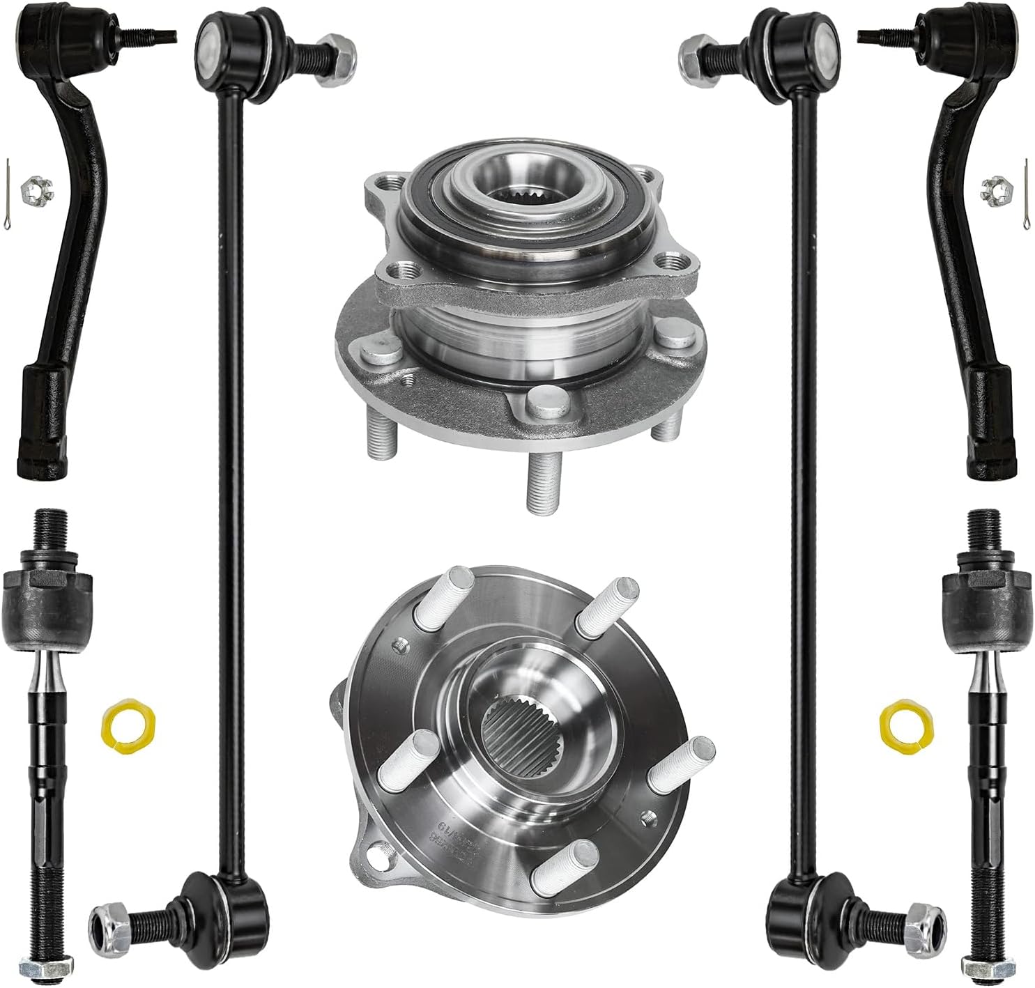 Detroit Axle - Front 8pc Wheel Bearing Hubs Kit for 2013-2014 Hyundai Santa Fe Sport, 2014-2015 Kia Sorento, 2 Wheel Bearing & Hubs 4 Tie Rods 2 Sway Bars Replacement