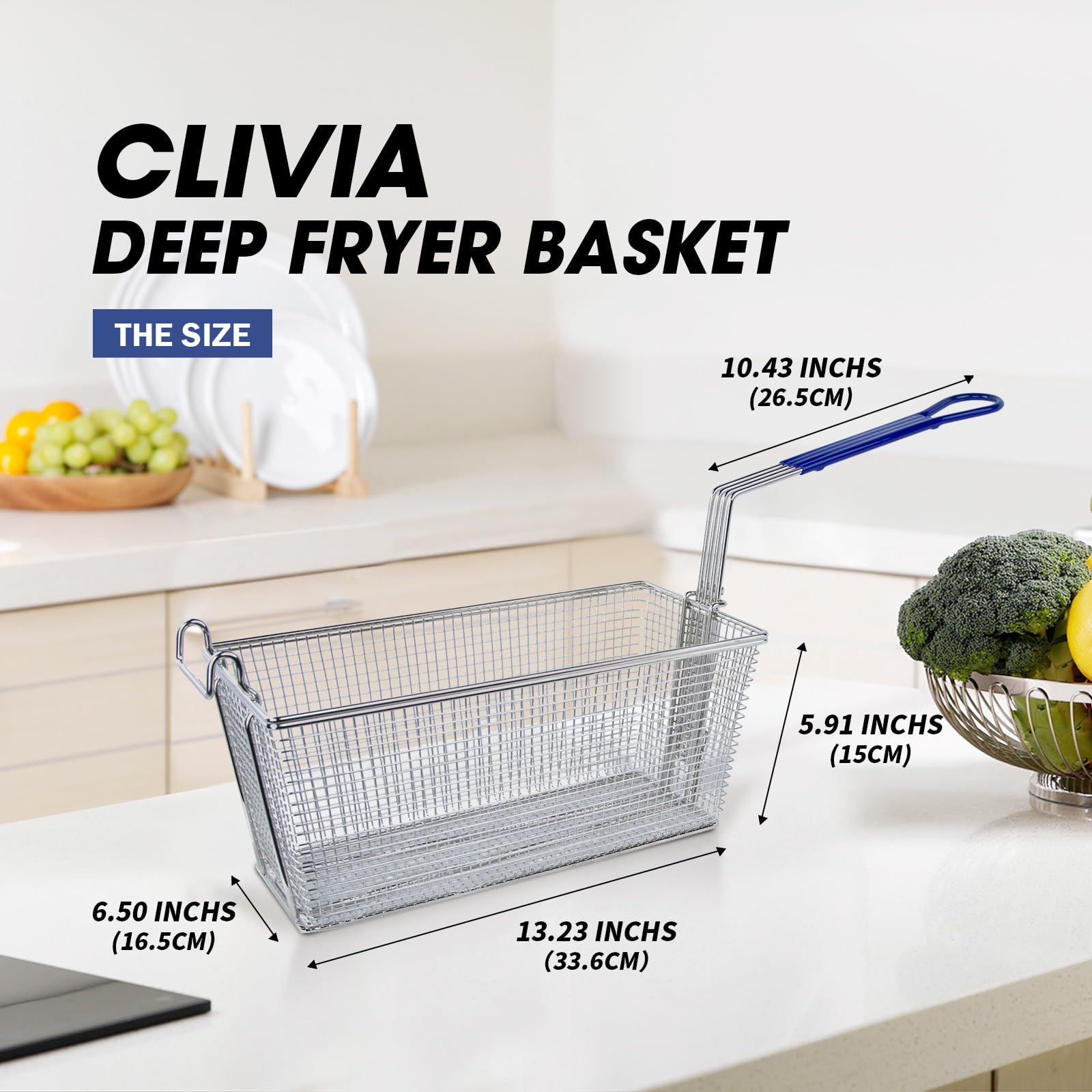 Cesta para freidora comercial de acero inoxidable de 13 x 6.5 x 6 pulgadas con mango largo antideslizante para freír cocina, restaurante, uso comercial en el hogar 2