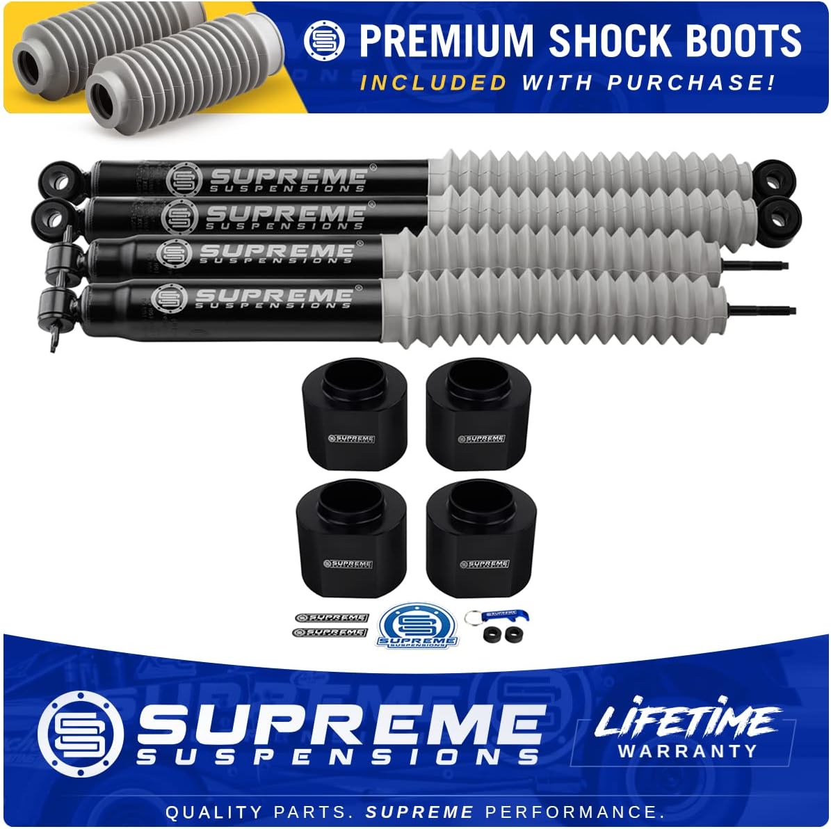 Supreme Suspensions - 3" Front + 3" Rear Lift Kit for 1997-2006 Jeep Wrangler TJ 4X Delrin Coil Spring Spacers & 4X Nitro Gas-Charged Shock Absorbers