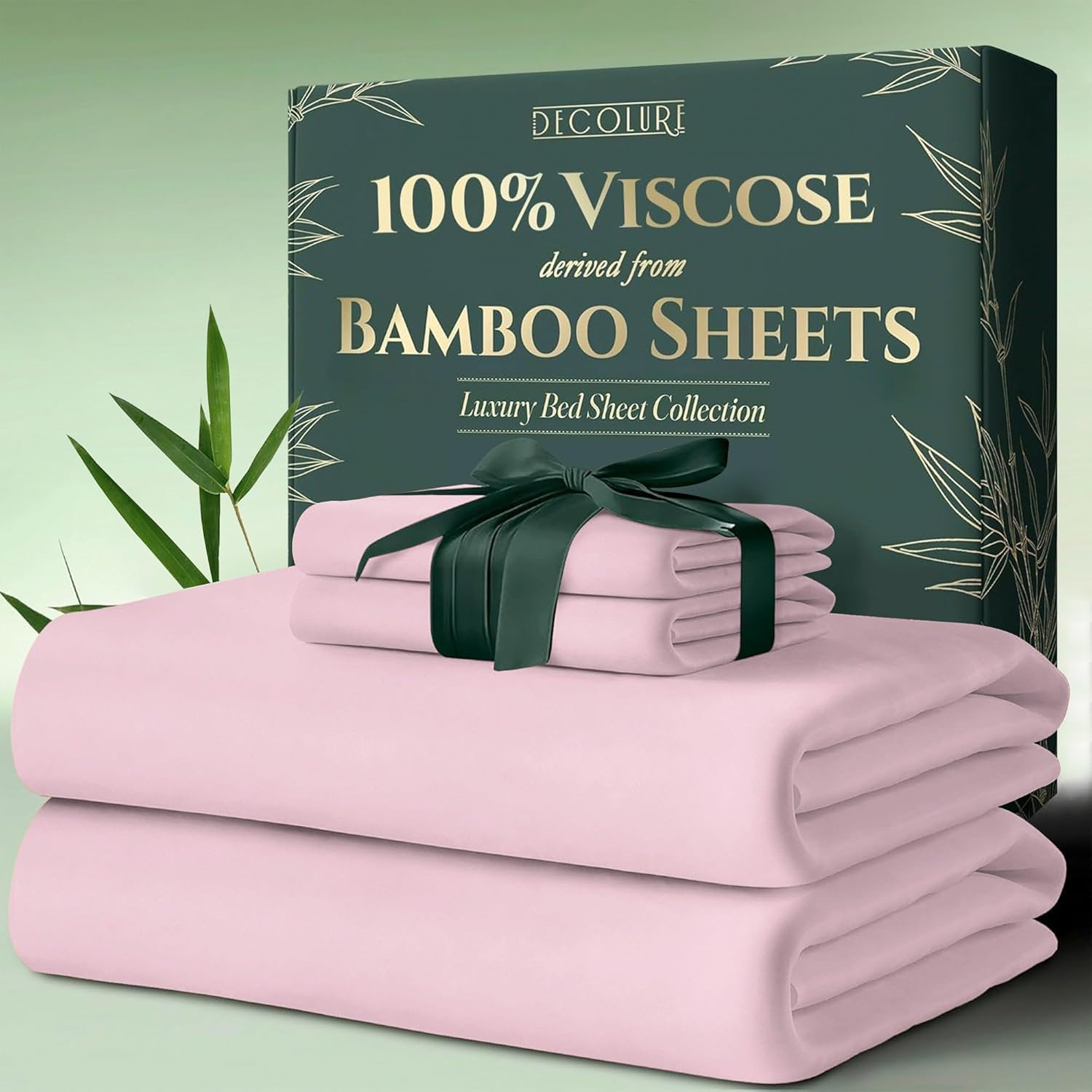 DECOLURE 100% Viscose Derived from Bamboo Sheets Twin Size 4pcs - Ultra Soft & Luxuriously Cooling, 17" Deep Pocket, Double Stitching, Perfect for Hot Sleepers - Twin Bed Sheets (Light Pink)