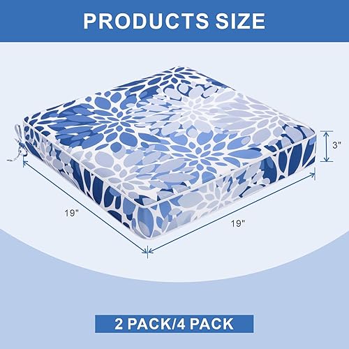 Miniatura 2 de Cojines para sillas de exterior de 19 x 19 pulgadas, juego de 4 cojines de asiento resistentes al agua con lazos, cojines de exterior para muebles