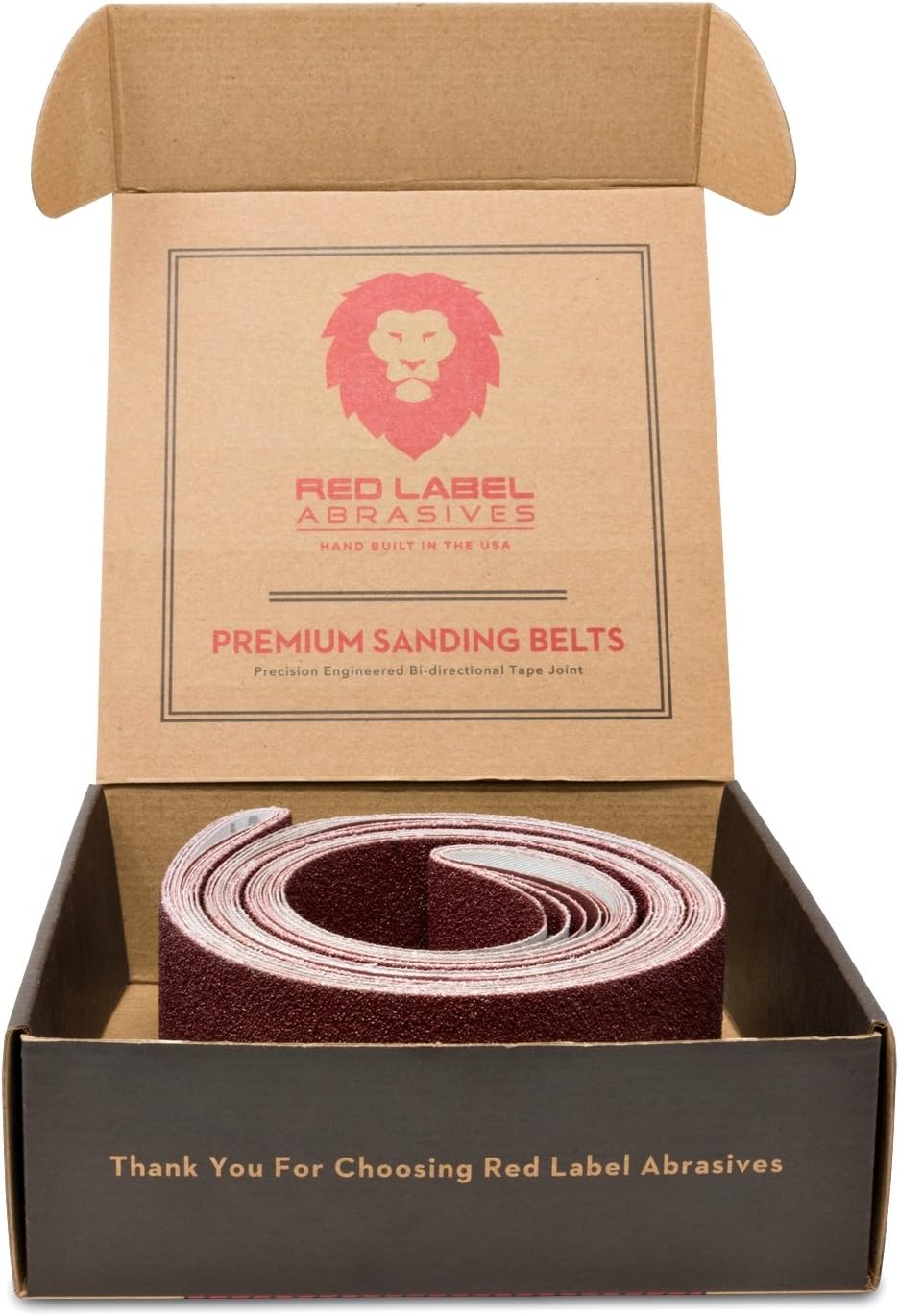 Red Label Abrasives 2 X 72 Inch Flexible Aluminum Oxide Multipurpose Sanding Belts for Woodworking, Leather, Rubber, Plastic, & Light Metal Working - 60, 80, 120, 220, 320, 400 Grit 6 Pack Assortment