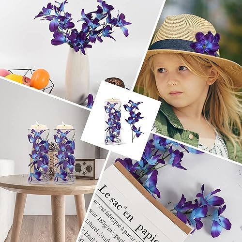 Miniatura 7 de HOKPA 60 cabezas de orquídeas artificiales, 12 piezas de flores de orquídeas artificiales para velas flotantes, centros de mesa de boda, decoración