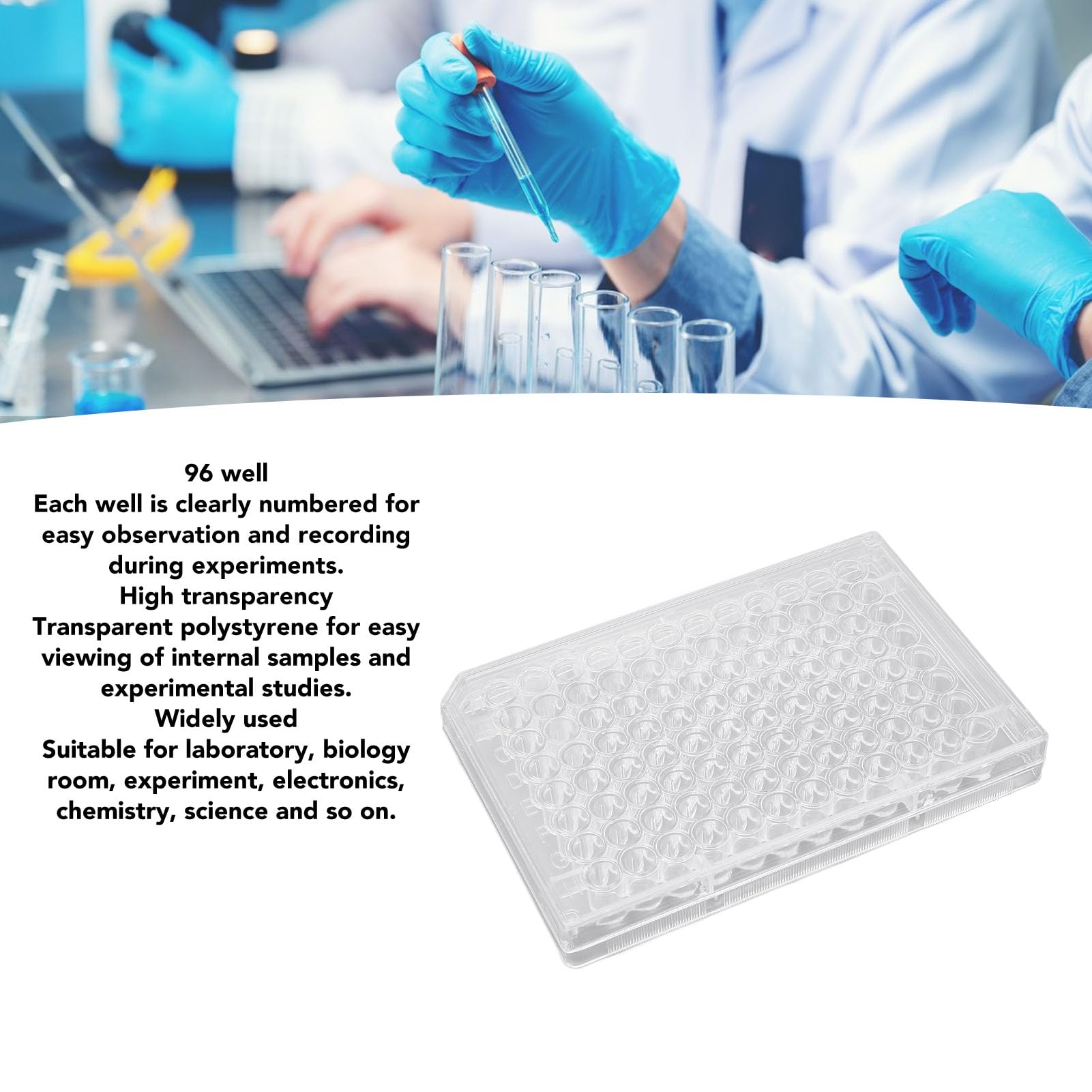 Plaque de Culture de Tissus 10 Pièces, Plaque de Culture de Croissance de Grande capacité de 96 Puits avec Couvercle en Plastique pour L'étude Scientifique en (Fond plat)