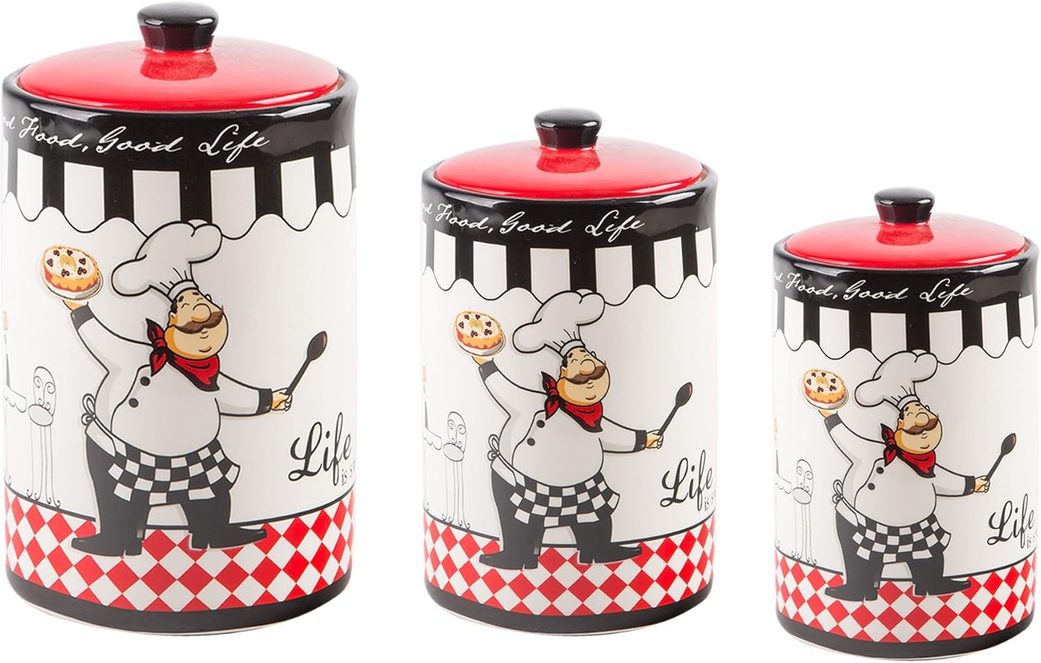 Home Essentials 60150 Set Of 3 Chef Design Round Canisters