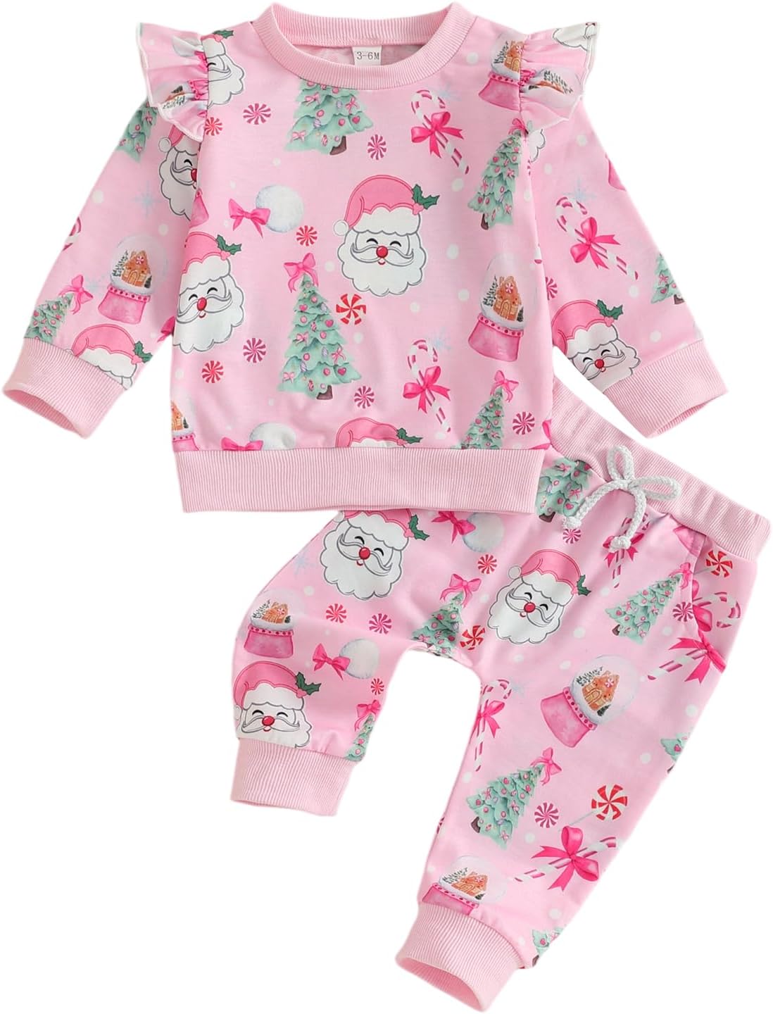 BemeyourBBs Fall Winter Toddler Baby Girl Clothes Cute Print Ruffle Shirt Top Pants Set 2 Piece Newborn Infant Girl Outfit