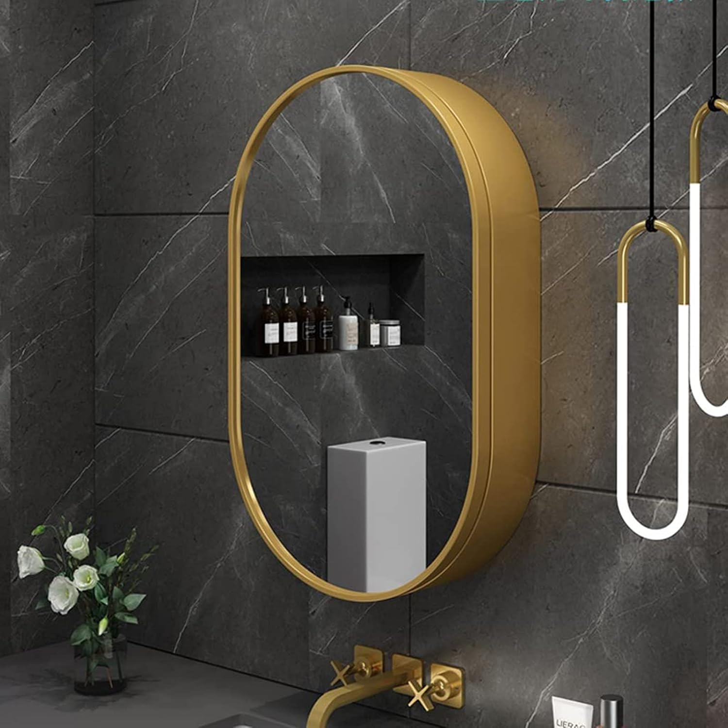 Mirror Cabinets Mirror 2 in 1 Wall Mirror for Bathroom Waterproof Cabinet with Mirror Wall Mounted Cosmetic Mirror Storage Organizer Medicine Cabinet, Black