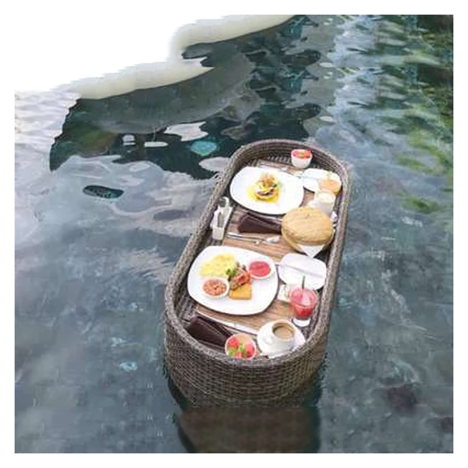 Luxury Floating Serving Tray Pool Tray Table, Pe Rattan Floating Tray, Oval Floating Serving Tray Table and Bar