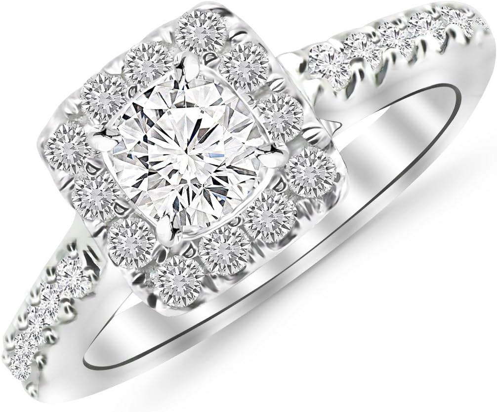 1.49 Carat Round Cut Square Halo Diamond Engagement Ring (I-J Color, I1 Clarity)