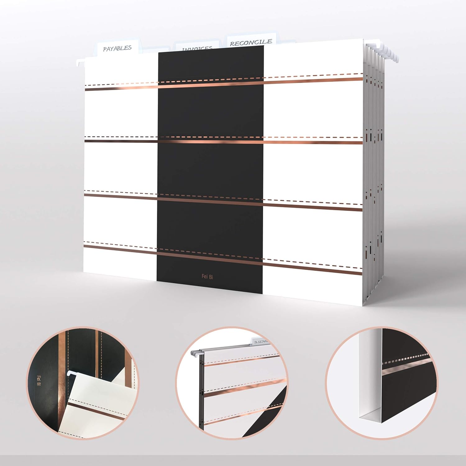 CharaVector Hanging File Folders Letter Size Assorted Durable Refined Design Decorative Hanging File Folder Set, 1/5-Cut Adjustable Tabs, 30pcs for Cabinet,File Organizer, Gold Stripes
