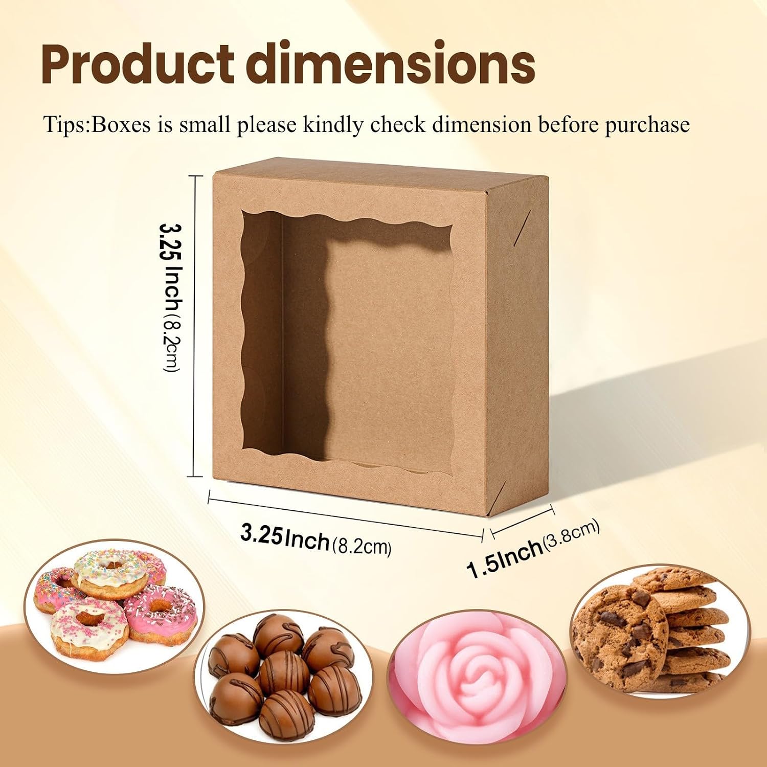 3.2x3.2x1.5 Inches 50PCS Mini Bakery Boxes with Window for Cookies, Soap, Chocolate Truffle, Donut, Macaron(Brown)