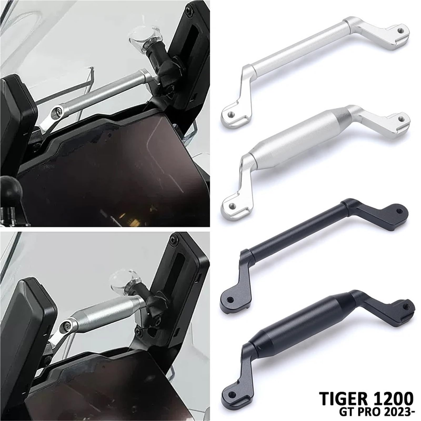 MKBHD Wspornik nawigacyjny do Tiger 1200 Tiger1200 TIGER 1200 TIGER1200 GT PRO 2023-GPS uchwyt na telefon komórkowy stojak na talerze dostosuj wsparcie(Bracket Silver 12MM)