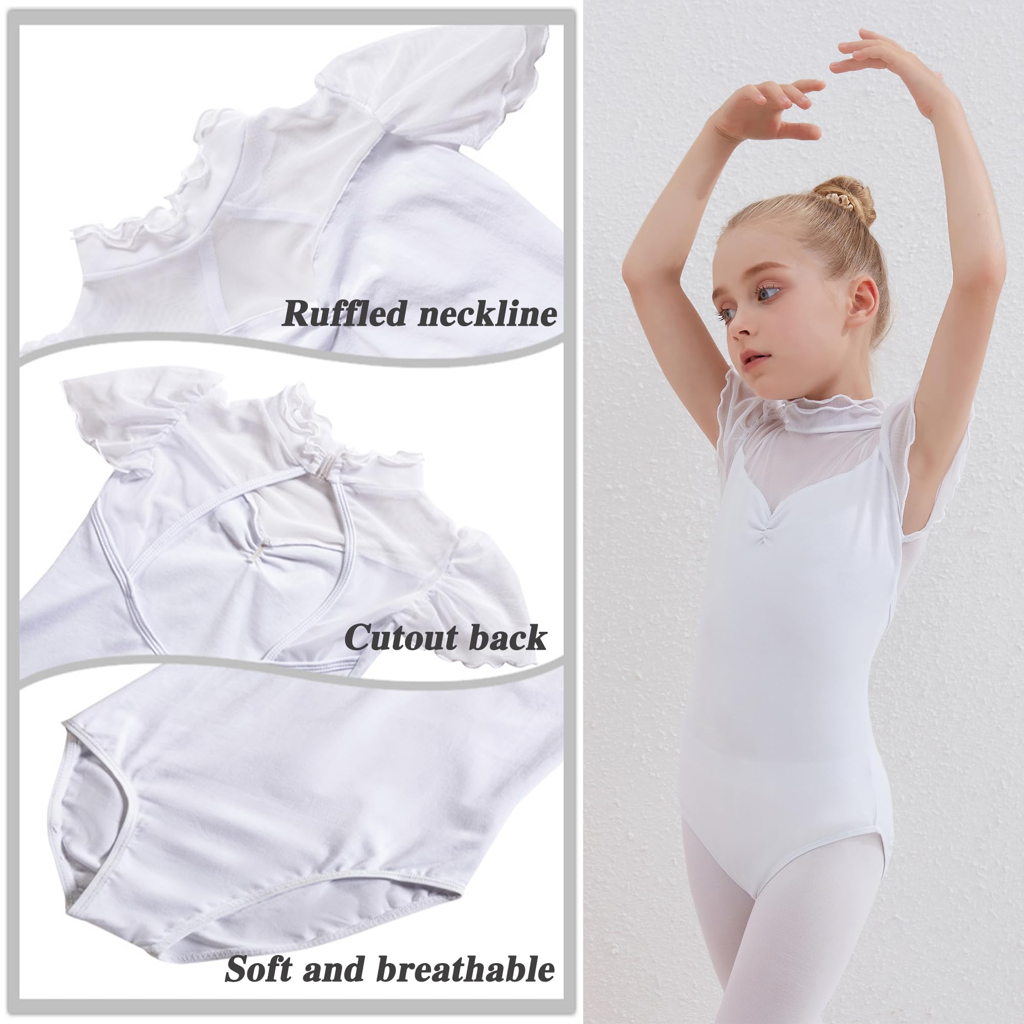 Balletto Body da Danza Claasica Ragazze Vestito da Balletto Leotards Ginnastica Leotards Manica a volant Ginnastica Abito da ballo 2-13 Anni