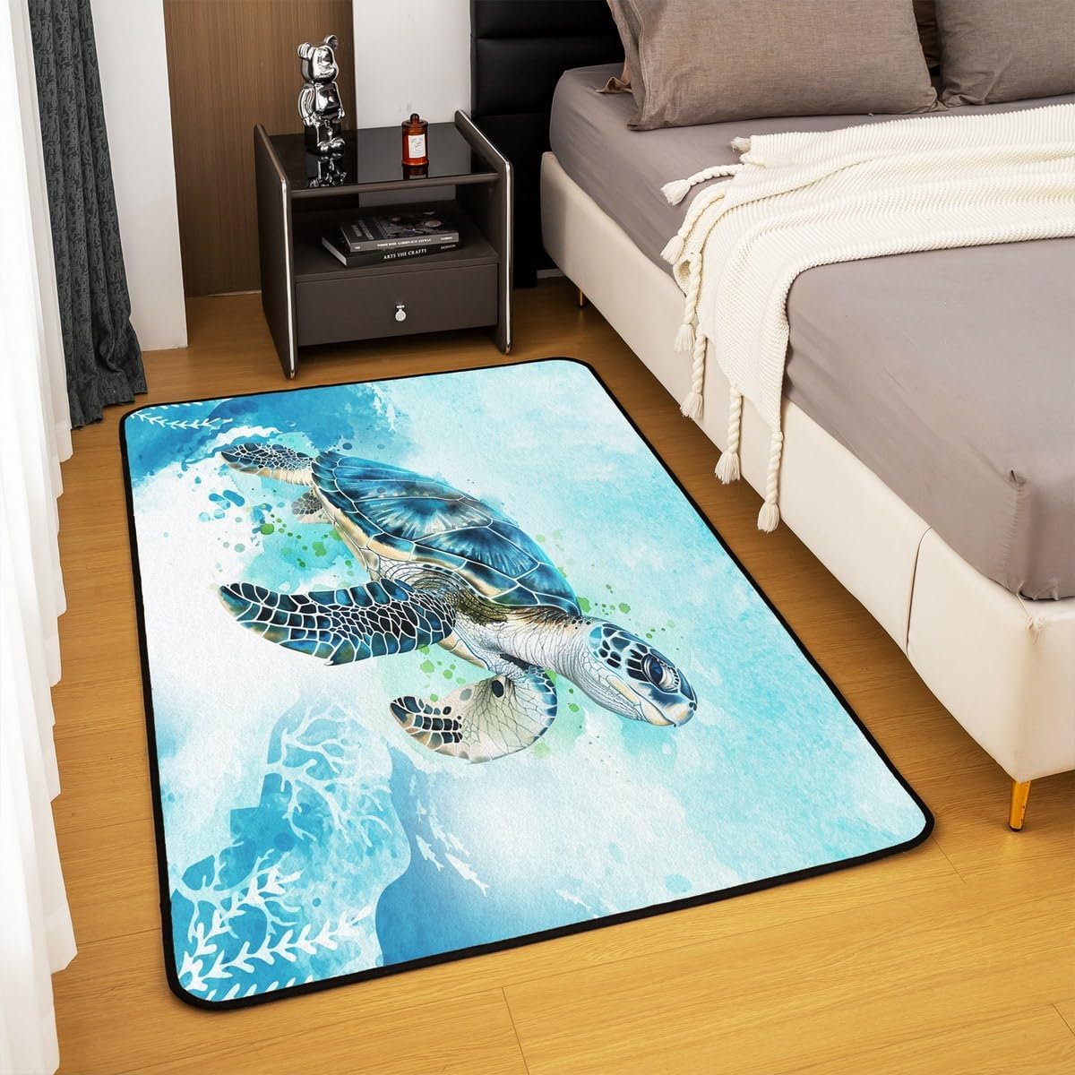 Feelyou Sea Turtle Blue Teal Decorative Rug Area Rug 3x5 Kids Ocean Decorative Carpet for Boys Girls Teens Beach Coastal Living Room Rugs Non-Slip Animal Indoor Floor Mat Room Decor Accent Rug