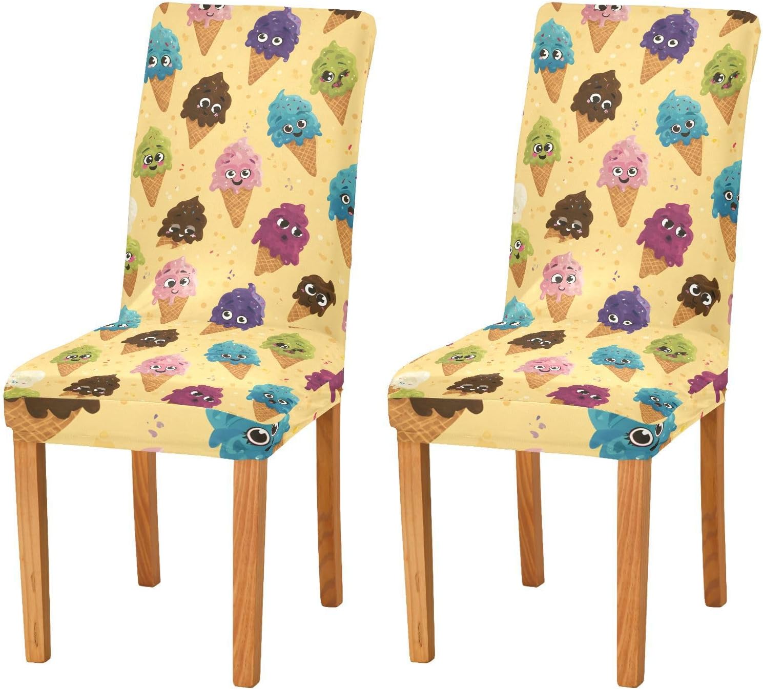ALAZA Chair Covers for Dining Room, Colorful Ice Cream Pattern Stretch Chair Cover Sets Chair Protector Removable Washable for Ktichen Restaurant Hotel