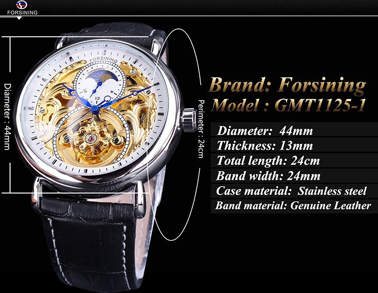 Carlien Herren-Automatikuhr, goldfarben, Tourbillon, Skelettuhr, Mondphase, wasserdicht, Edelstahl