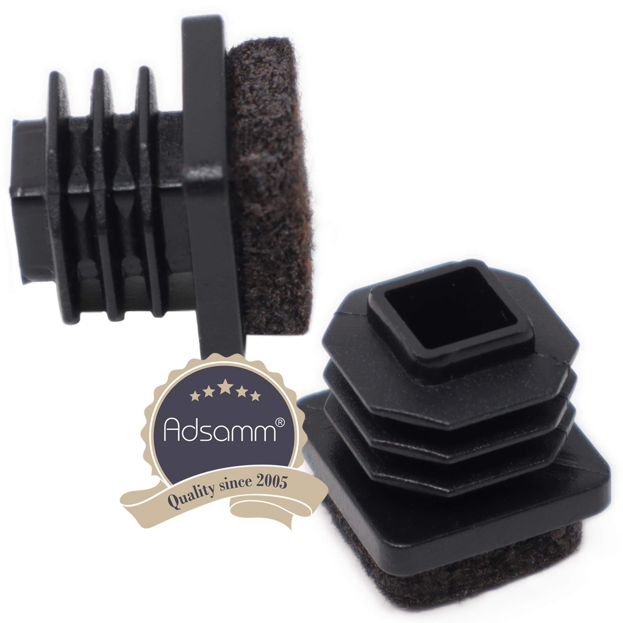 Adsamm 100 x Felt Glides for Tubes Black 14x14-16x16 mm Square Premium Quality Ripped Inserts with Felt for — view 2