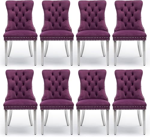 Miniatura 100 de Juego de 6 Sillas de Comedor Tapizadas en Terciopelo, Sillas Laterales de Cocina de Estilo Moderno con Ribete de Tachuelas y Patas de Madera, Anillo