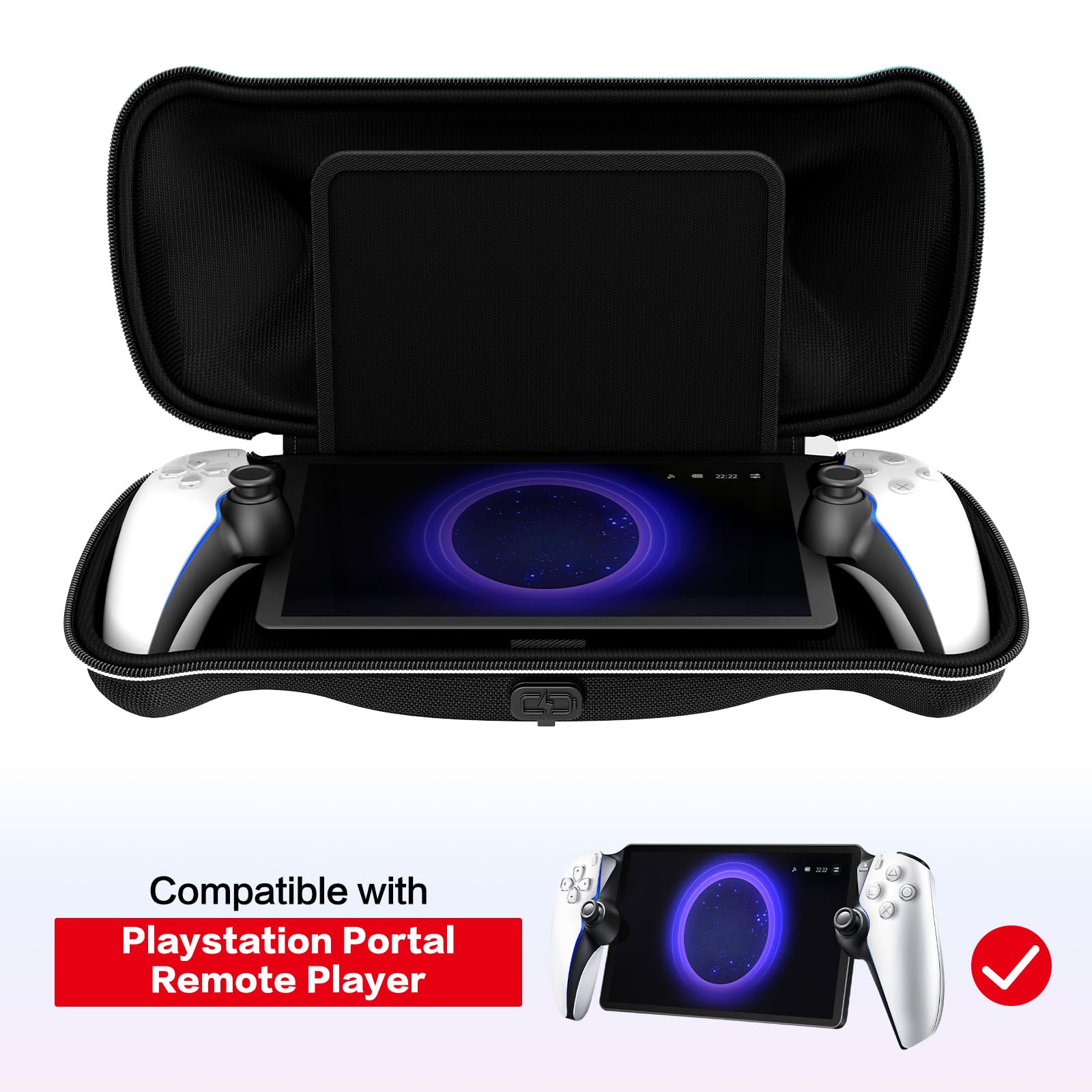 iVoler Etui do PlayStation Portal Remote Player z funkcją ładowania + 2 szt. szkła hartowanego. Sztywna torba podróżna, wstrząsoodporna, czarna