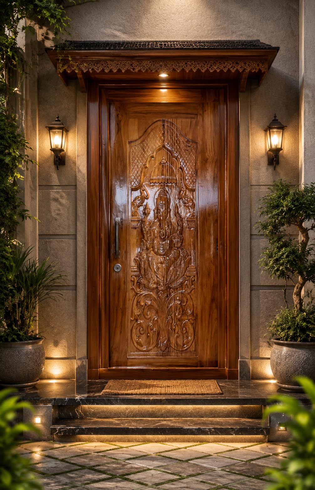彫金画　トライ・ウッド MUSA KAZIM- Sagwan Wooden Double Door – Designer Hand-Carved Teak