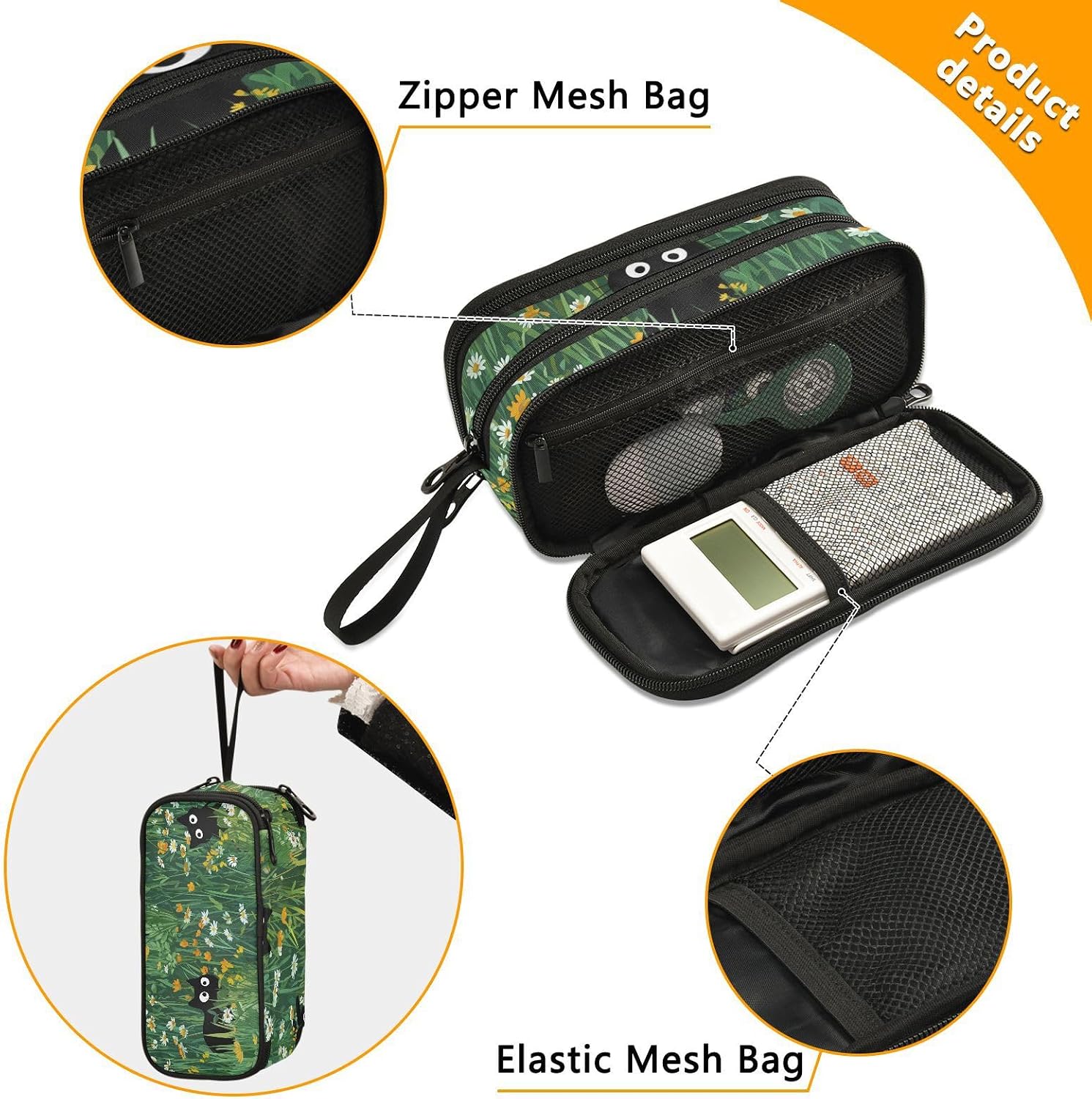 Large Capacity Pencil Case Pencil Pouch Office School Large Storage Pen Bag 3 Compartment pencil box for Adults School Teen Girl Boy Men Women (Cats)