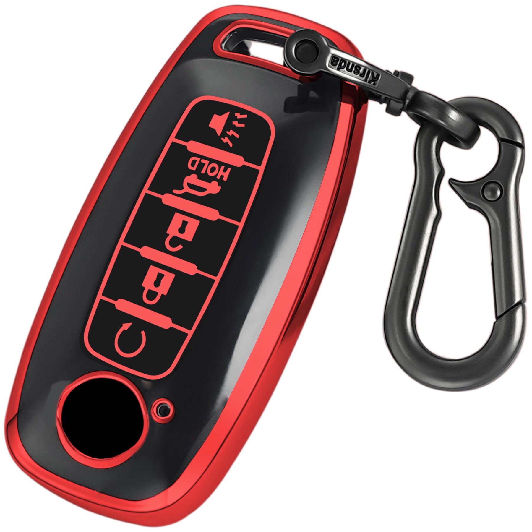 Kirsnda for Nissan Key fob Cover case with Metal Keychain,5 Buttons | Soft TPU Protection Key Shell/Skin Compatible with 2023-2027 Pathfinder Rogue ect, Remote Key(Red)