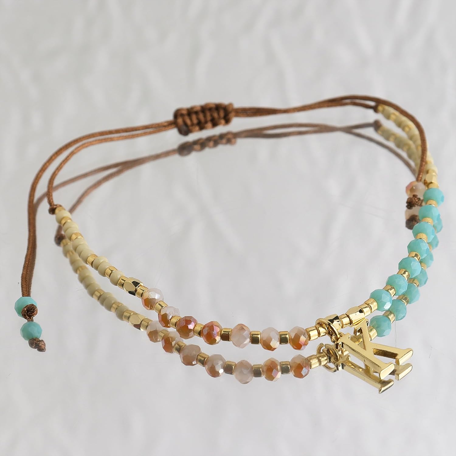 Beige Turquoise Gold Beaded Natural Stone Initial D Bracelets for Women, Boho Handmade Personalized Gemstone Bead Letter Name Braided Rope Adjustable Bracelet Bohemian Jewelry Gift - Image 6