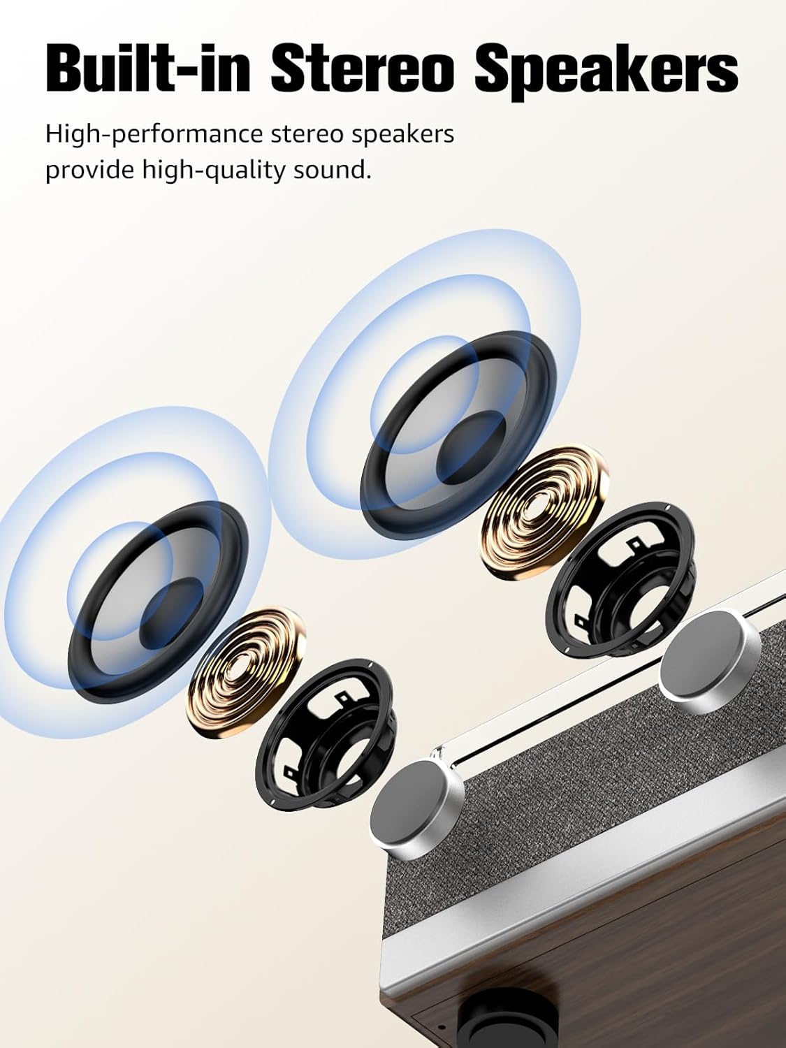 7-in-1 Vinyl Record Player with Built-in Speakers Bluetooth in & Out Belt Drive 3-Speed Turntables for Vinyl Records Support AM/FM Radio, Pitch Control & RCA Line Out & Auto Stop, Walnut