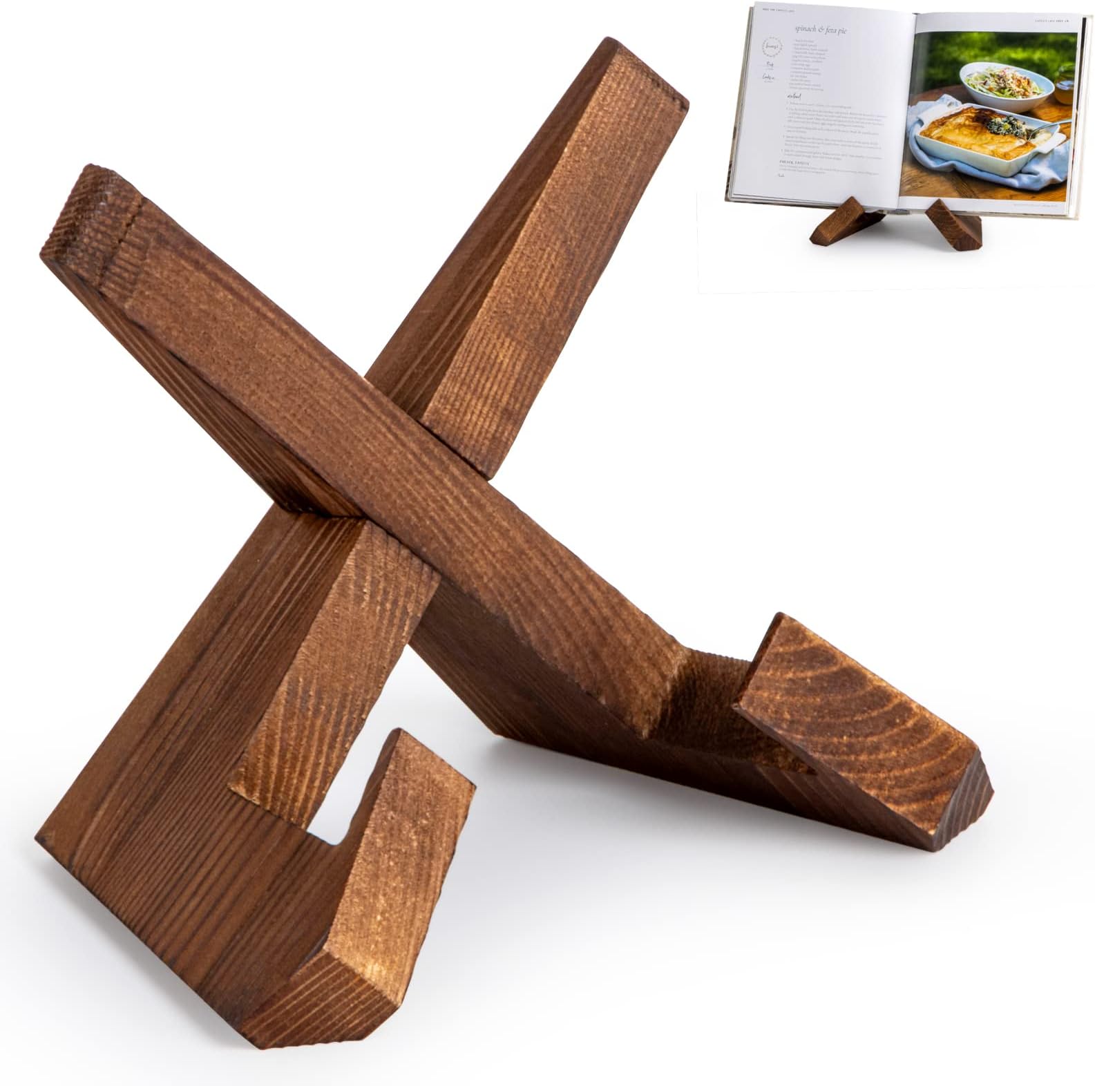 Cookbook Stand, Wooden Recipe Book Holder, Cook Book Stand for Kitchen Counter, Multifunctional Display, Kitchen Counter Decor - Brown