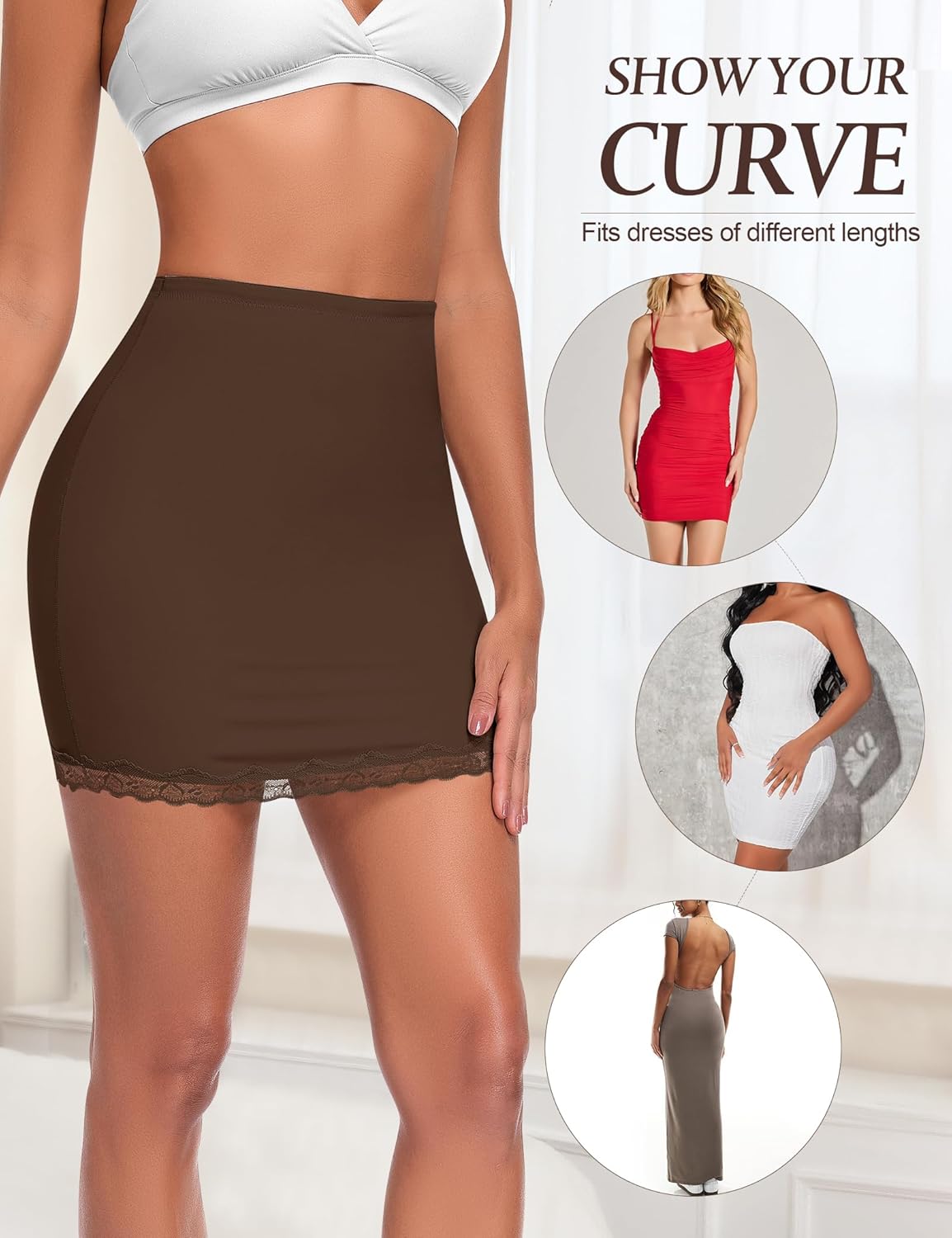 Slip Skirt for Under Dress Women Lace Half Slip Slim Fit Slips Above Knee Mini Underskirt - Image 5