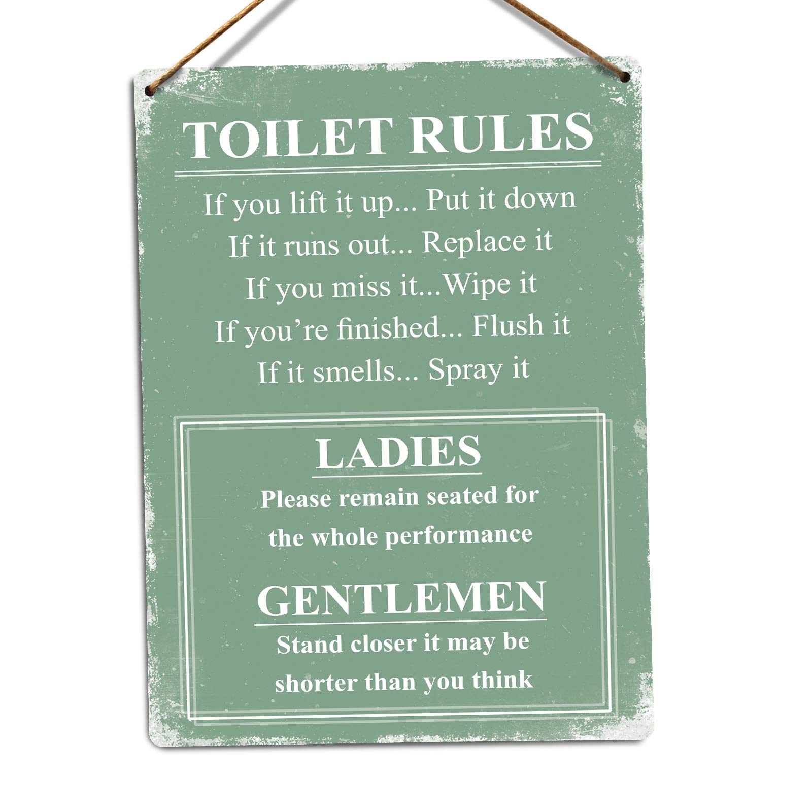 Toilet Rules - Green – Medium Twine | Printed Metal Wall Sign Plaque
