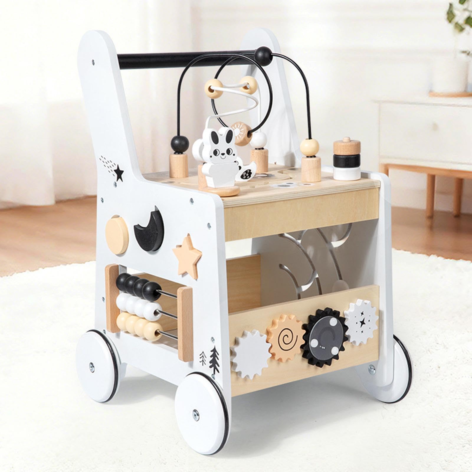 Qianly Centro attività in Legno con di Perline, Gioco Educativo per Imparare a Camminare, Coordinazione Occhio-Mano E Supporto alla Deambulazione.