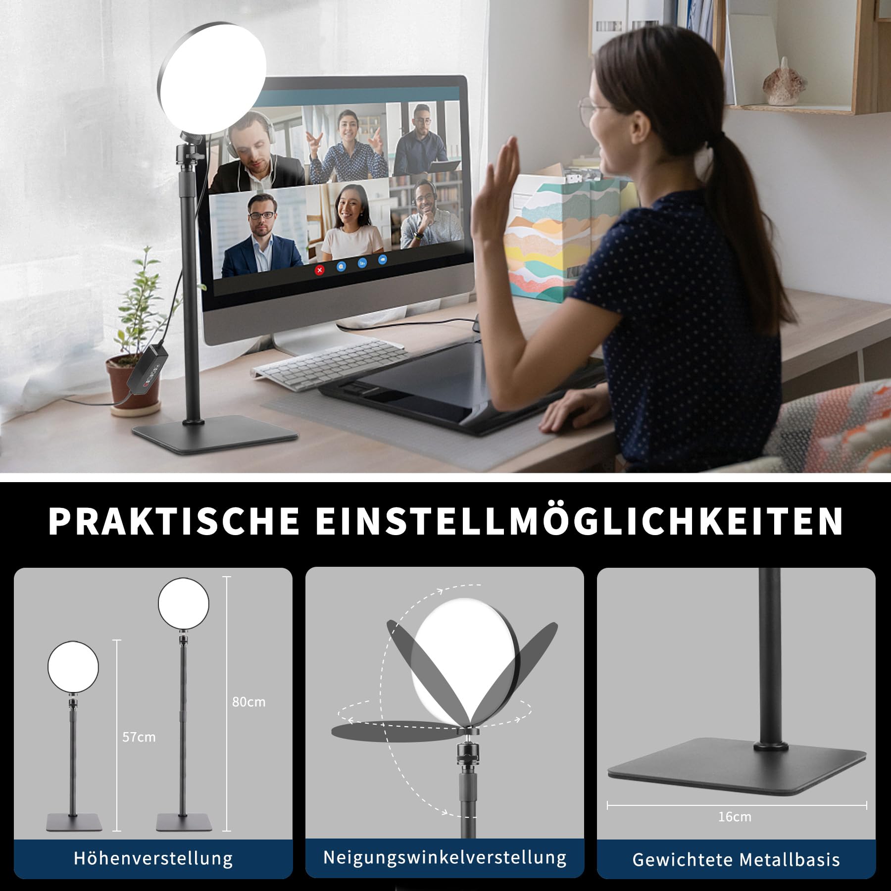Luce Video LED per Videoconferenze Zoom Meeting Online con Supporto Telefono 3 Modalita Colore 5 Livelli Luminosita Alimentazione USB per Streaming Live Webcam Home Office Selfie Professionale