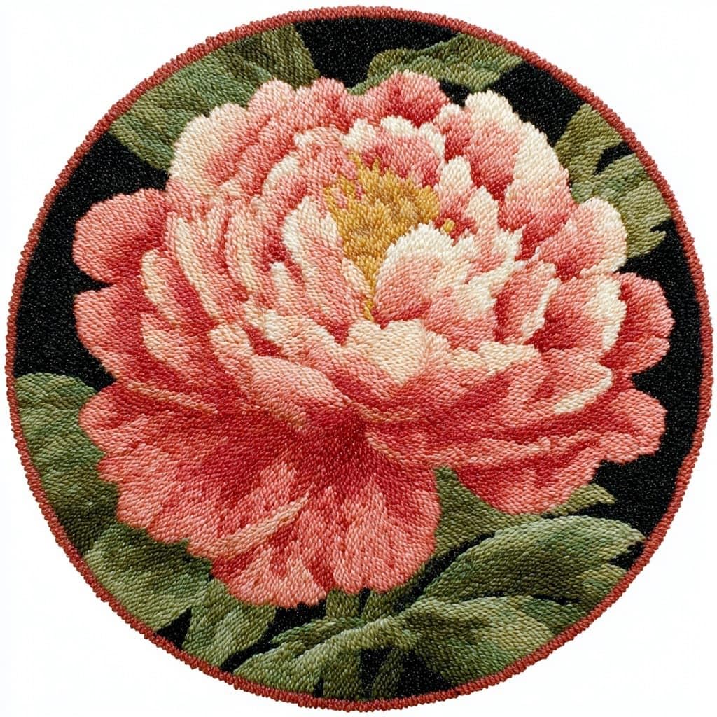 AMBATTERY Round Shape Latch Hook Kits Rug,Peony Flowers