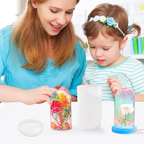 Miniatura 2 de 3 piezas de luz cilíndrica esférica grande de resina de silicona molde de soporte para lámpara de preservación de flores con luz USB para bricolaje