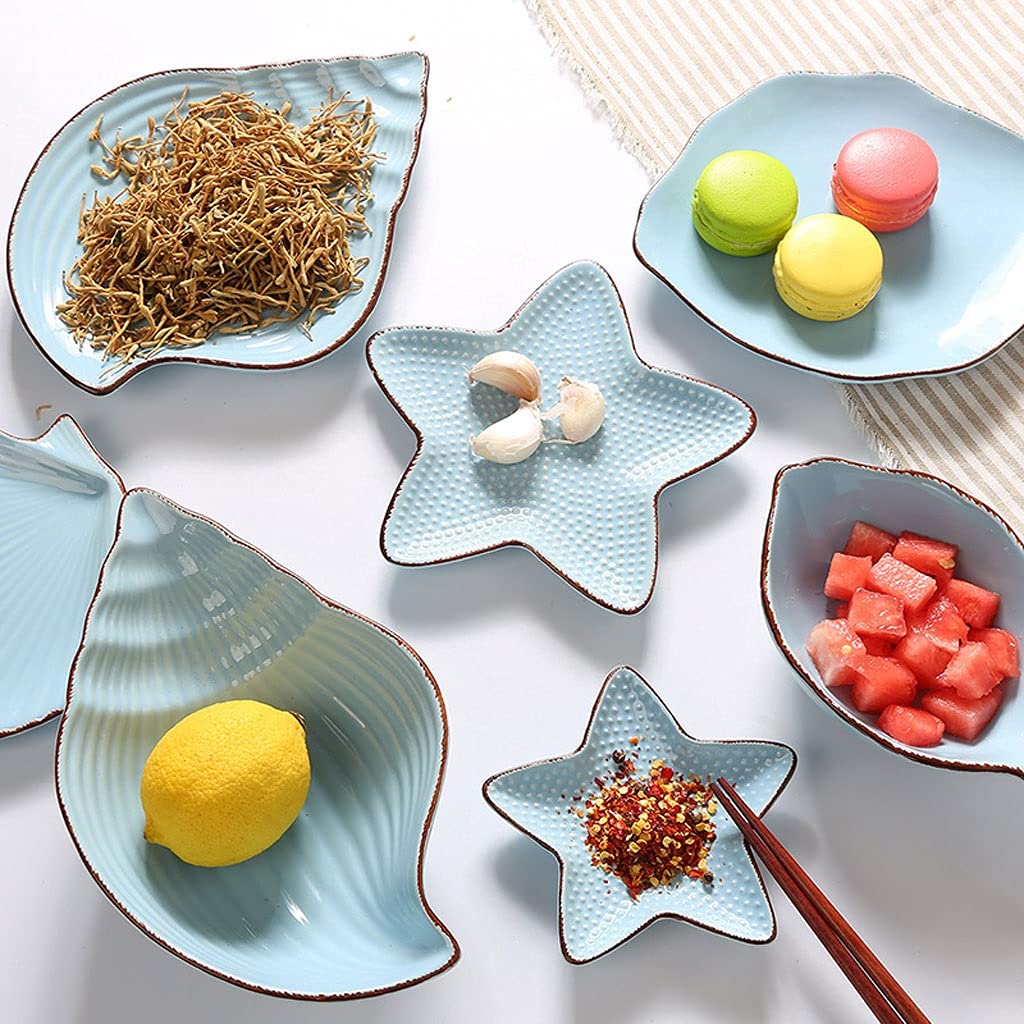 Set di 2 Piatti per Salse a Forma di Stella Marina, Conchiglia, Pesce, Piatti in Ceramica per antipasti, Snack, Frutta, Sushi, Dessert, Gioielli