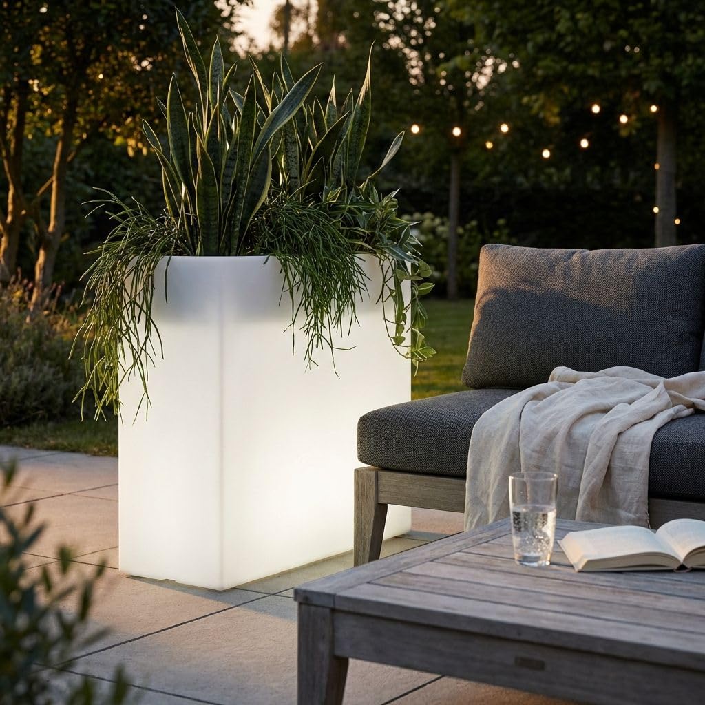 milani home - Vaso Luminoso da Esterno con Luce Bianca, 90 x 30 x 80 cm, per Giardino terrazzo e Ingresso